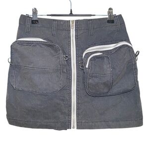 POL Cargo Pocket Mini Skirt Distressed Black Zip Front 100% Cotton Medium